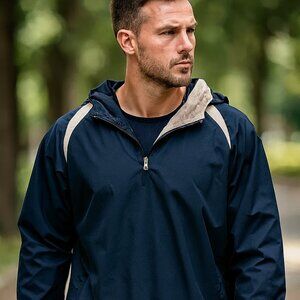 Tonix Men 2X Lined Blue White Hoodie Drawstring Waist Windbreaker Golf Fishermen